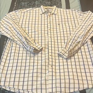 Wrangler Twenty X Men's Plaid Dress Shirt - White with Blue & Tan Check